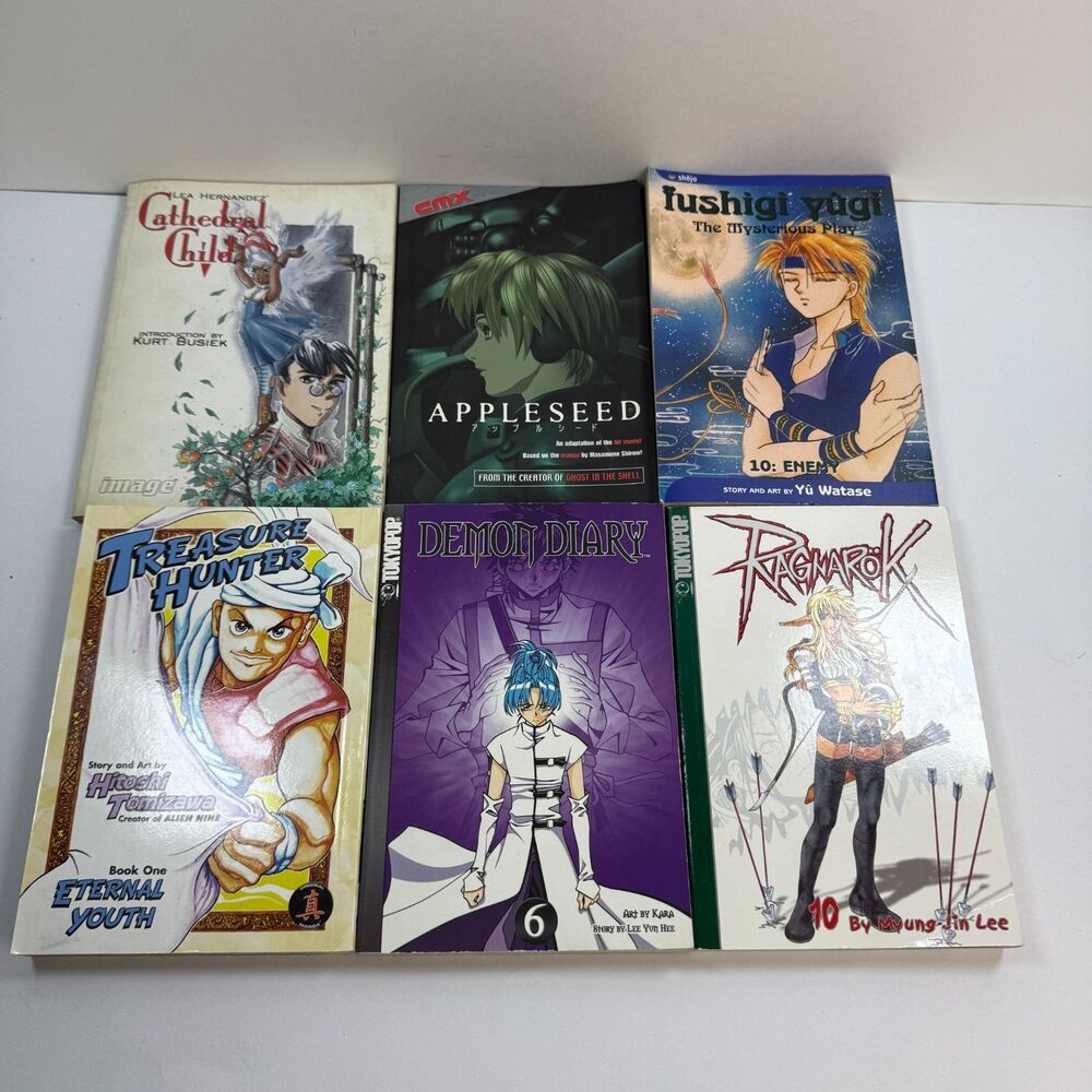 Lot of 6 Manga Anime Books Comics Ragnarok Demon Diary Fushigi Yugi Appleseed